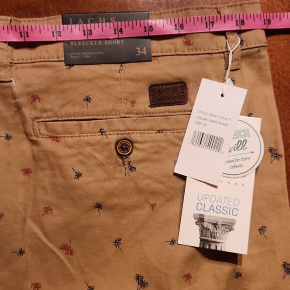 Jachs Bleecker Stretch Twill Preppy Golf Chino Shorts, Khaki & Blue Palm Tree - Picture 12 of 12